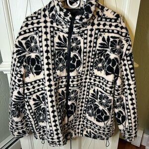 Cider Black and Cream Patterned Teddy Jacket